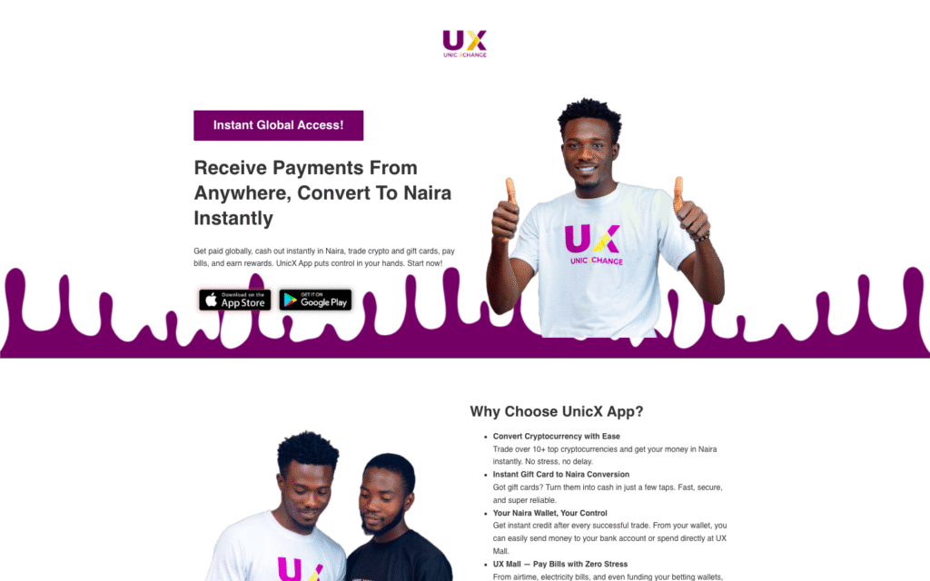 Receive Payments From Anywhere, Convert To Naira Instantly Get paid globally, cash out instantly in Naira, trade crypto and gift cards, pay bills, and earn rewards. UnicX App puts control in your hands. Start now!